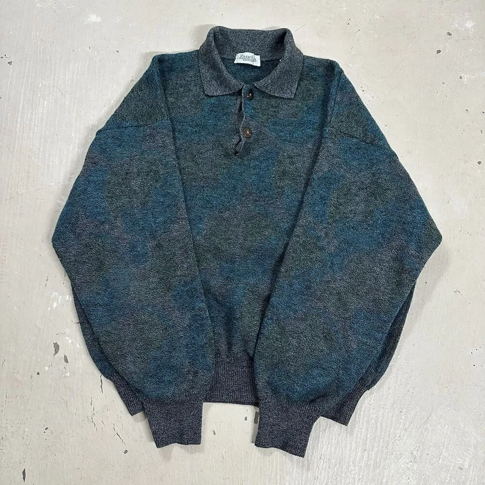 Zanella Italy Wool Sweater Heathered Blue Gray Size Large
